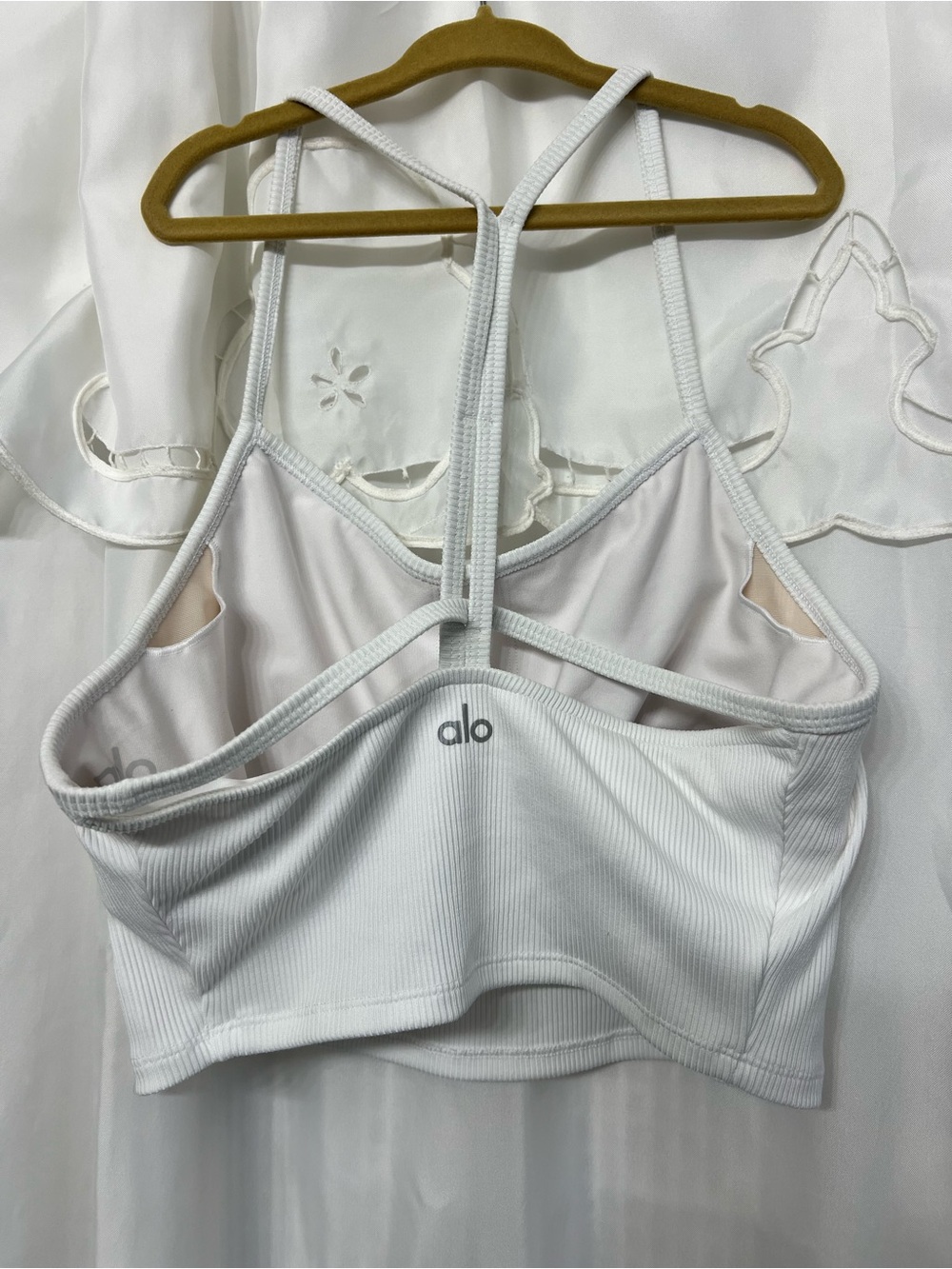 ALO Yoga Alosoft Ribbed Crop Calm Tank White Medium Strappy Back - Picture 3 of 7